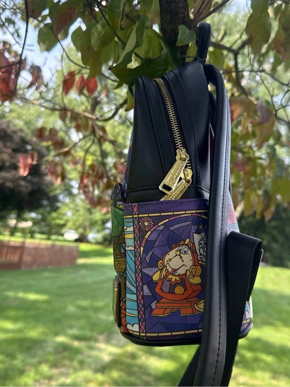 Loungefly Beauty and the Beast Stained Glass Mini Backpack - Blue, Green, Purple